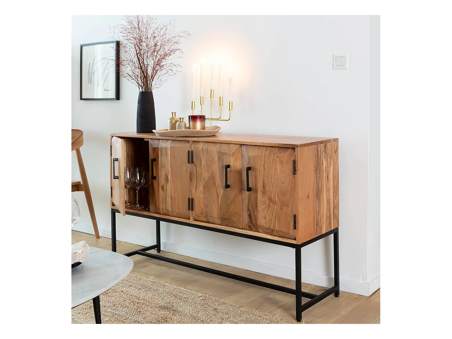 Buffet en bois d'acacia et métal Ava