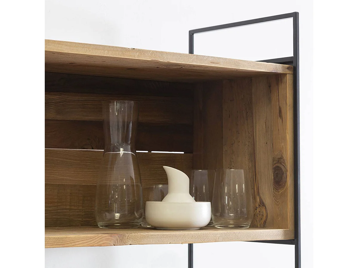 Estantería de madera reciclada Blaise 90 cm, estilo industrial, con grandes nichos e imperfecciones naturales