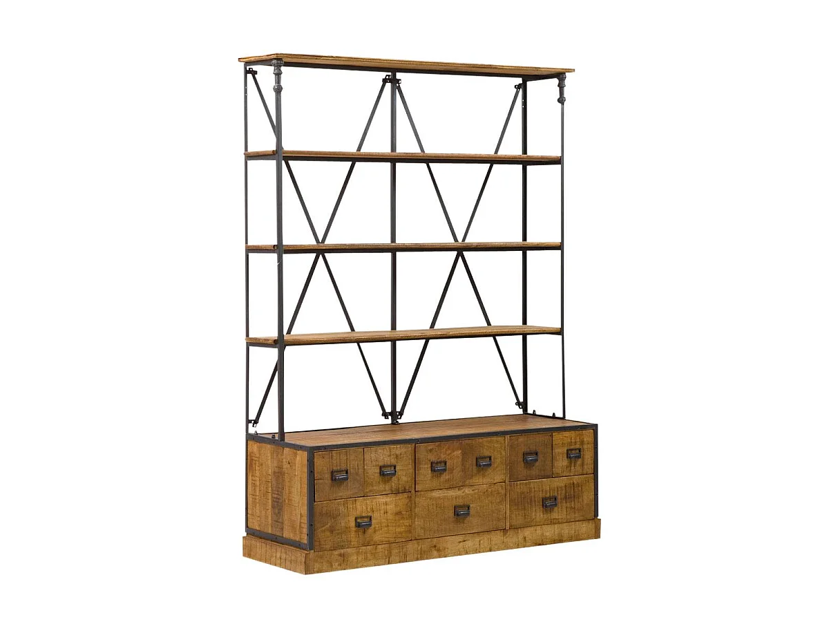 Bibliothèque en métal et bois de manguier Marcel