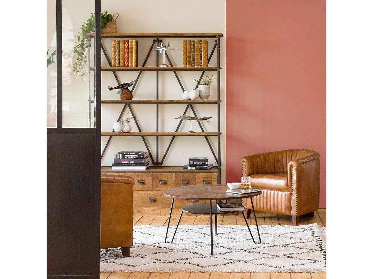 Bibliothèque en métal et bois de manguier Marcel