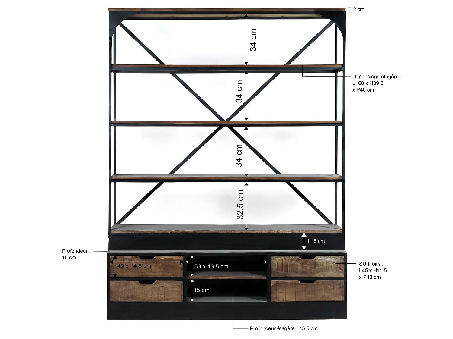 Bibliothèque en bois de manguier Niniss