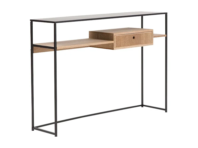 Consola de madera y metal Ortense con doble bandeja y cajón de almacenamiento