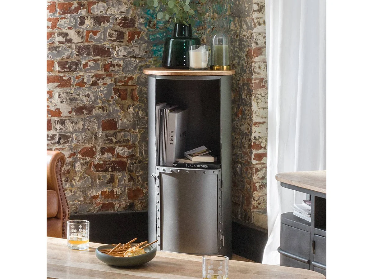 Console ronde en métal gris Locker