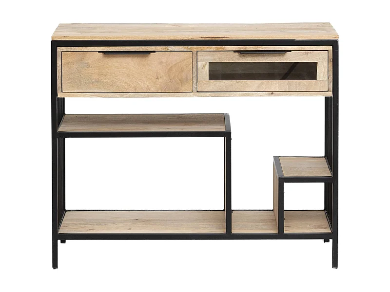 Consola de madera de mango y metal Héloïse con almacenamiento negro estilo industrial
