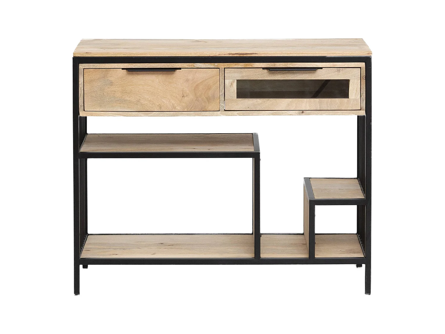 Consola de madera de mango y metal Héloïse con almacenamiento negro estilo industrial