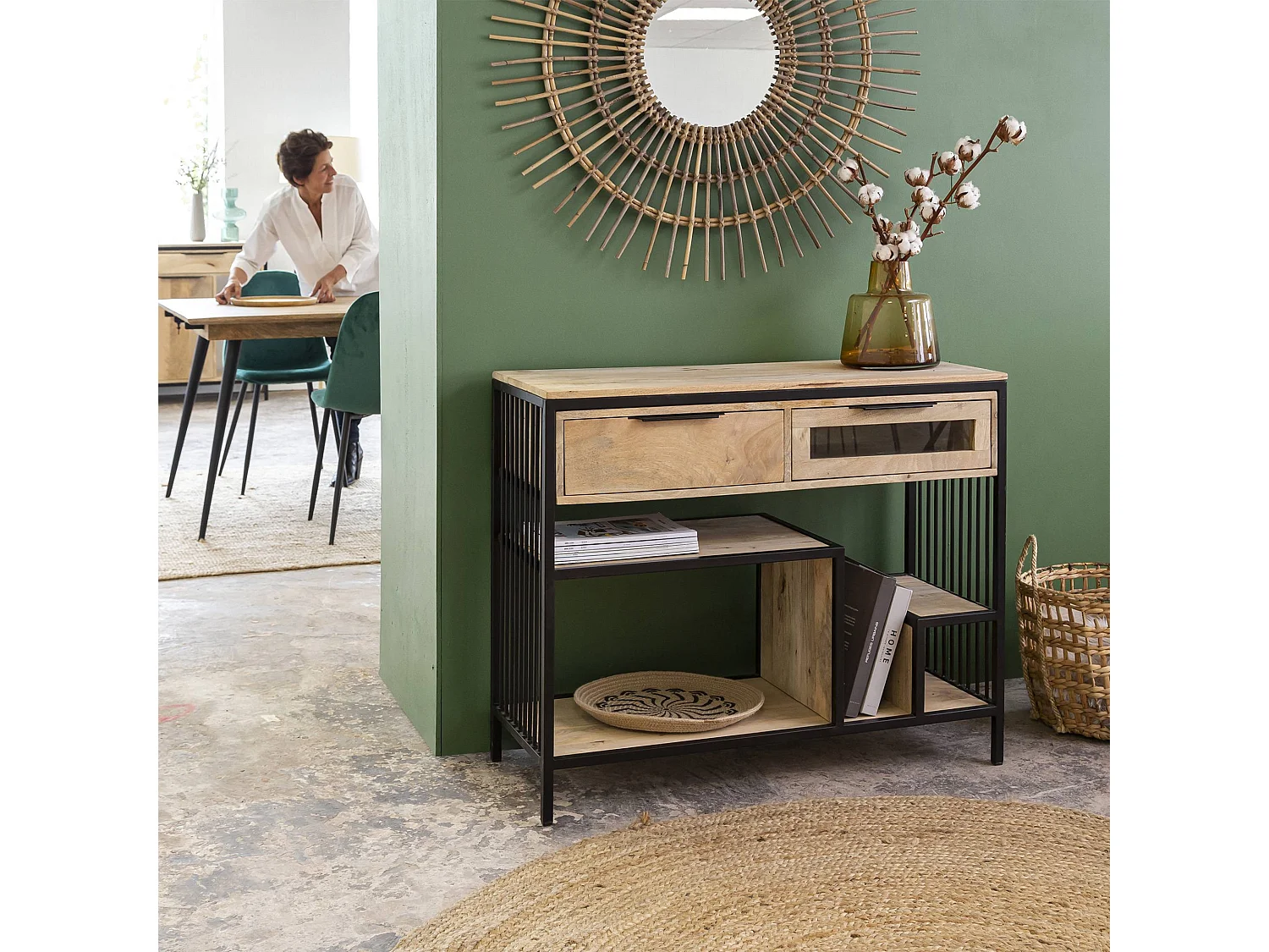 Console en bois de manguier et métal Héloïse