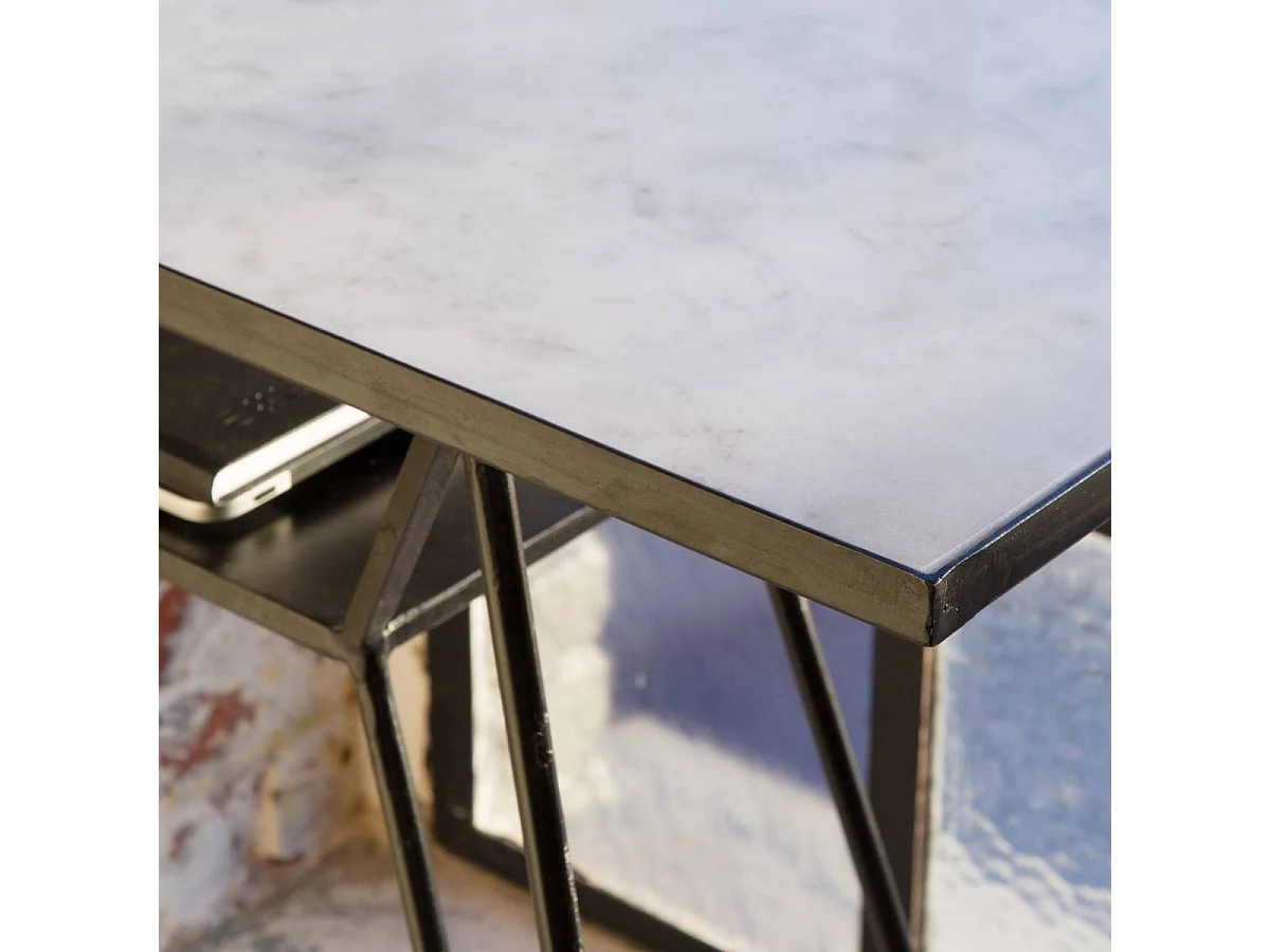 Console pieds compas en marbre blanc et métal Marceau