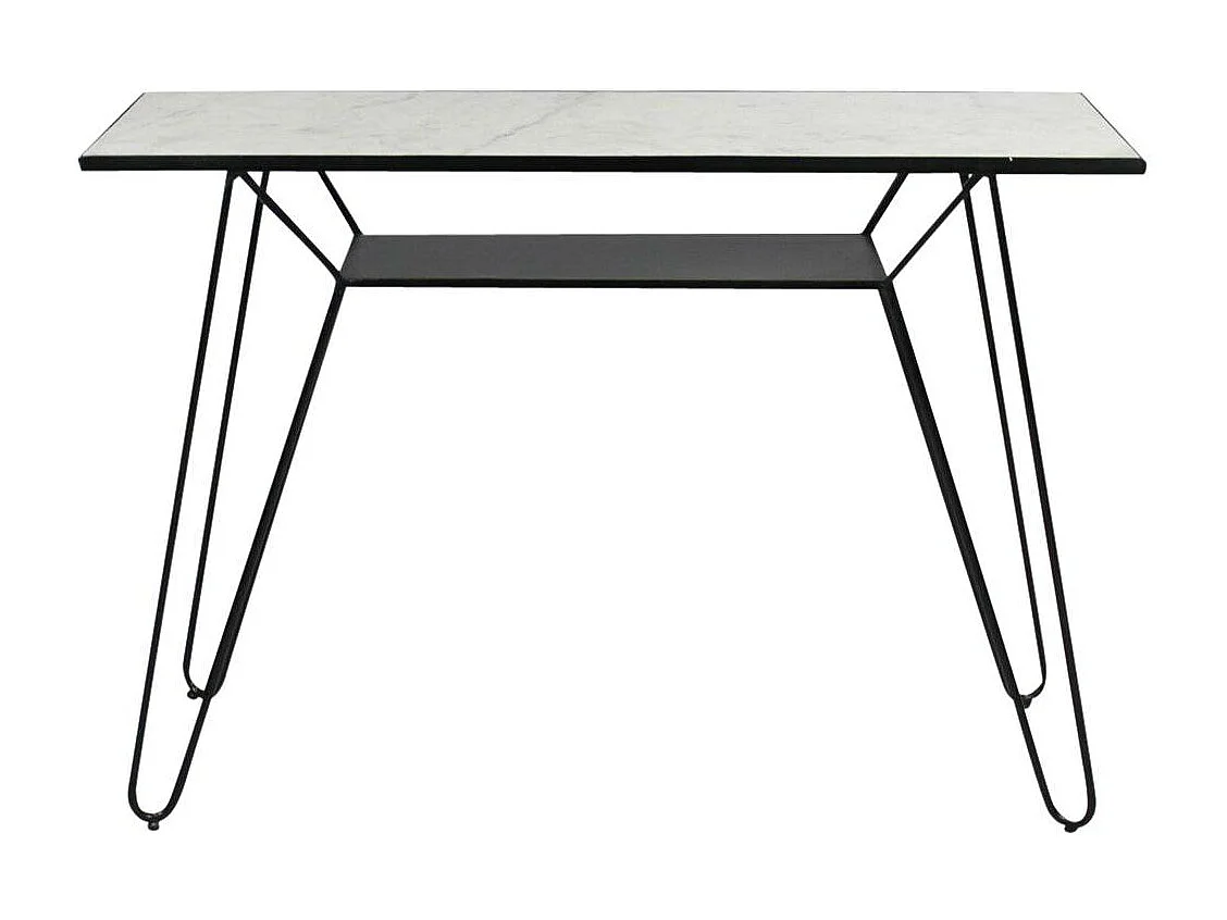 Console pieds compas en marbre blanc et métal Marceau