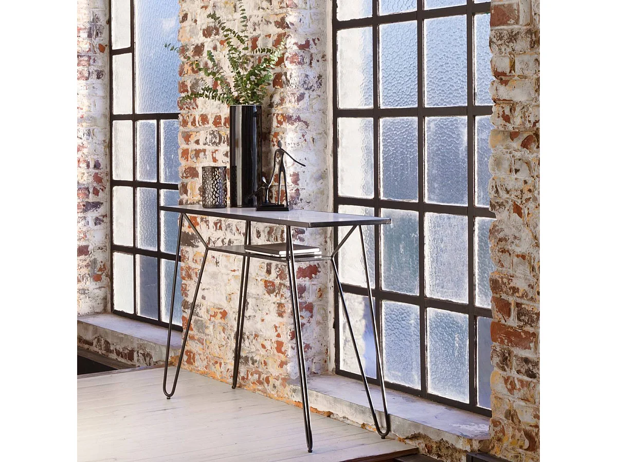 Console pieds compas en marbre blanc et métal Marceau