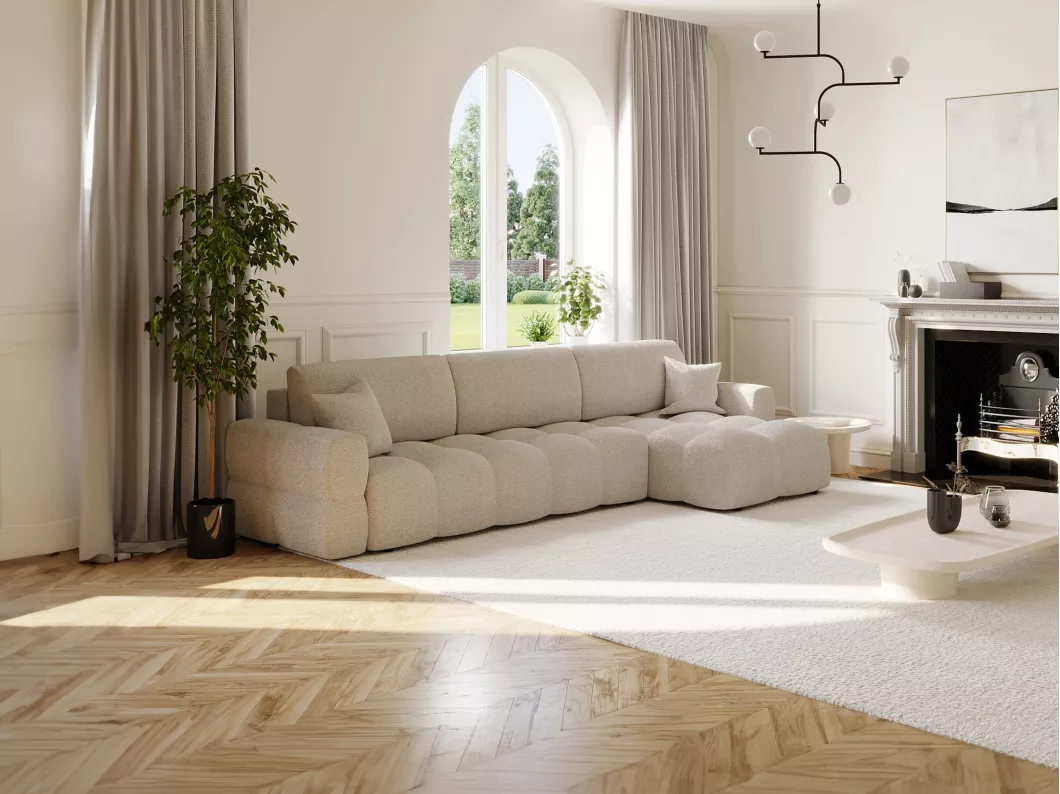 Kauf Unique Ecksofa mit Schlaffunktion - Ecke wechselbar - Strukturstoff - Beige - ISSORO