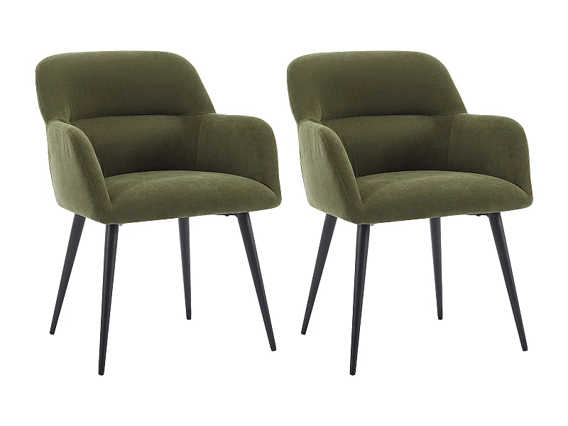 Set van 2 stoelen met armleuningen van stof en zwart metaal - Groen - HEKA
