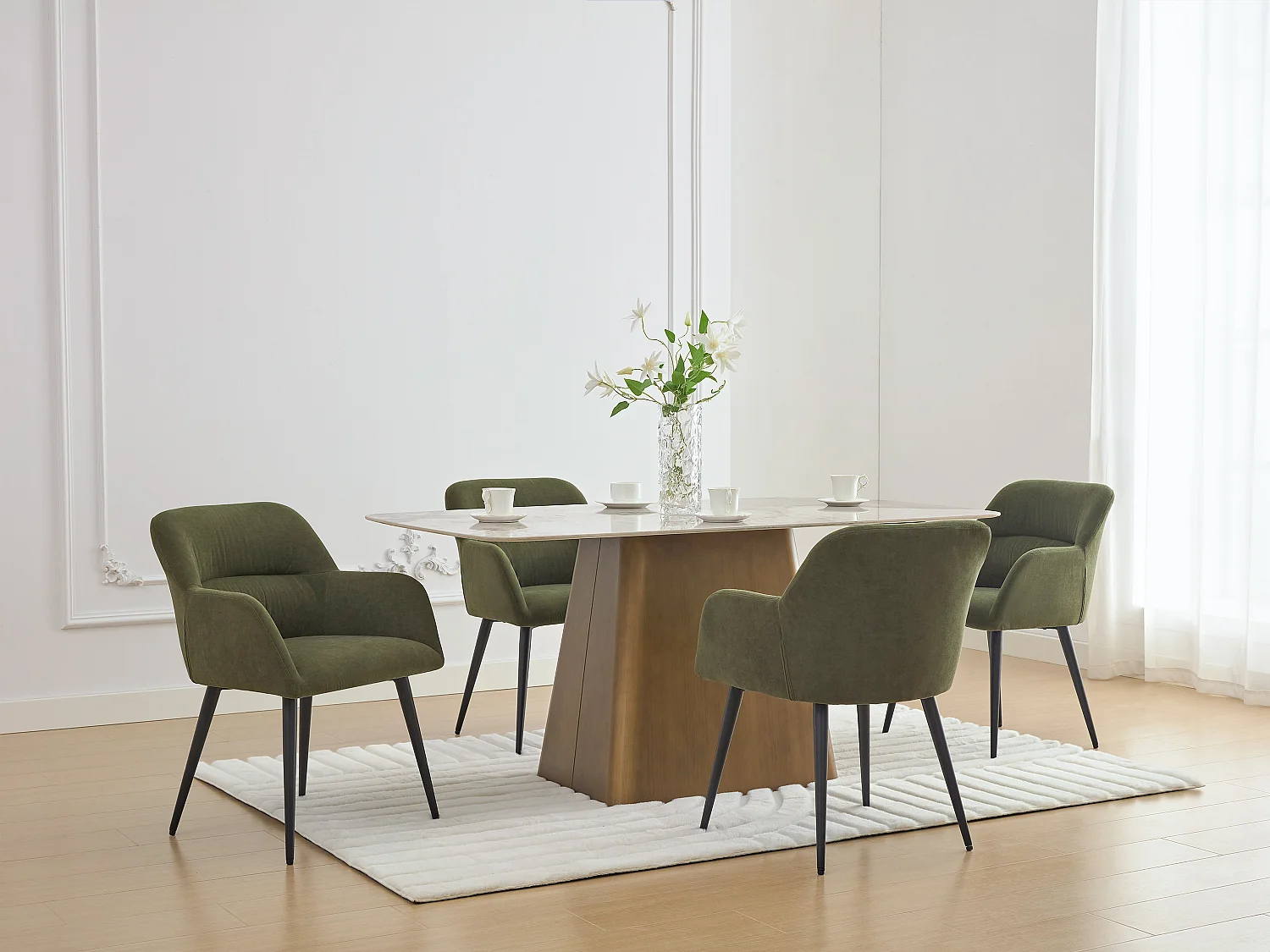 Lot de 2 chaises avec accoudoirs en tissu et métal noir - Vert - HEKA