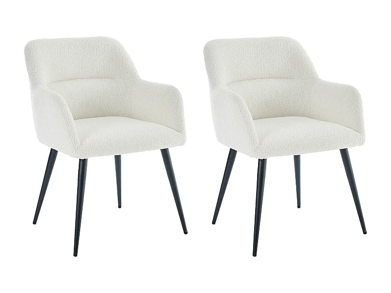 Stuhl mit Armlehnen 2er-Set - Bouclé-Stoff & schwarzes Metall - Weiß - HEKA