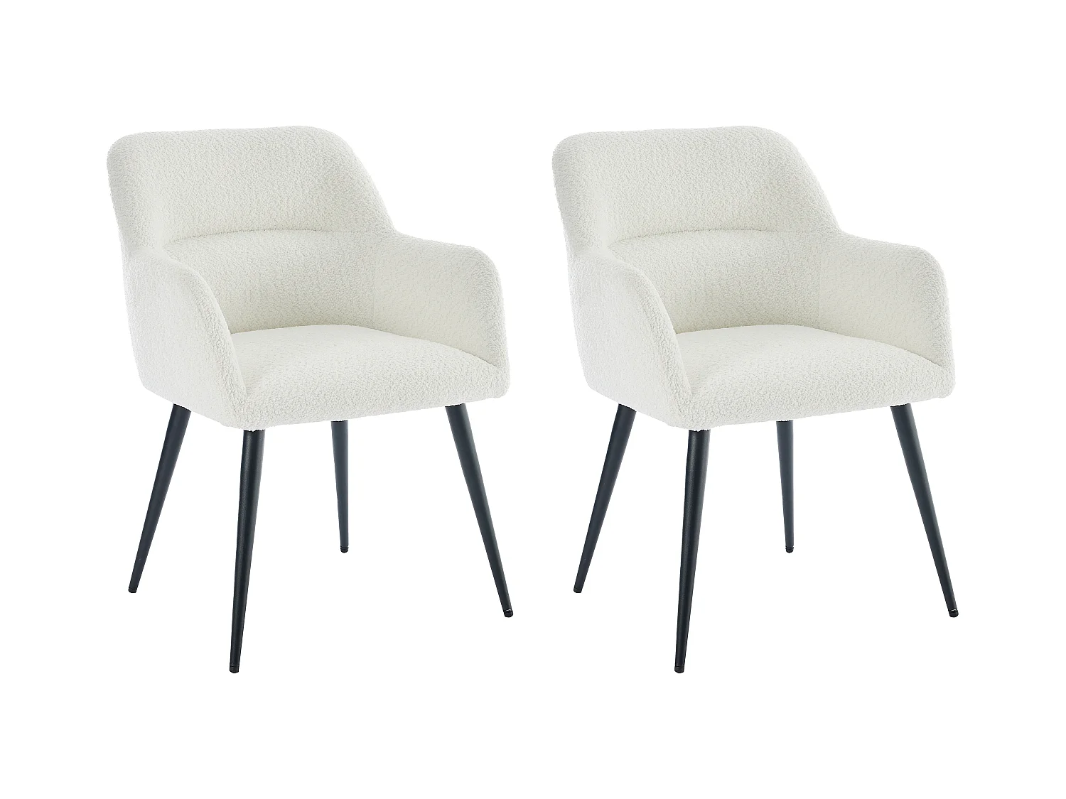 Stuhl mit Armlehnen 2er-Set - Bouclé-Stoff & schwarzes Metall - Weiß - HEKA