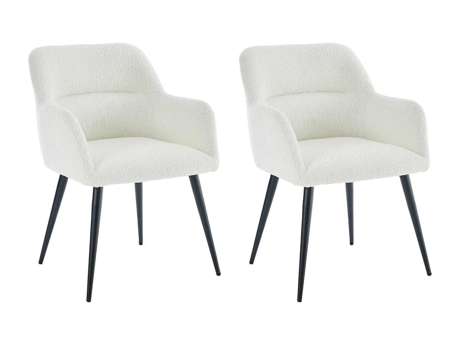 Sæt med 2 stole med armlæn med krøllet stofbeklædning og sort metal - Hvid - HEKA