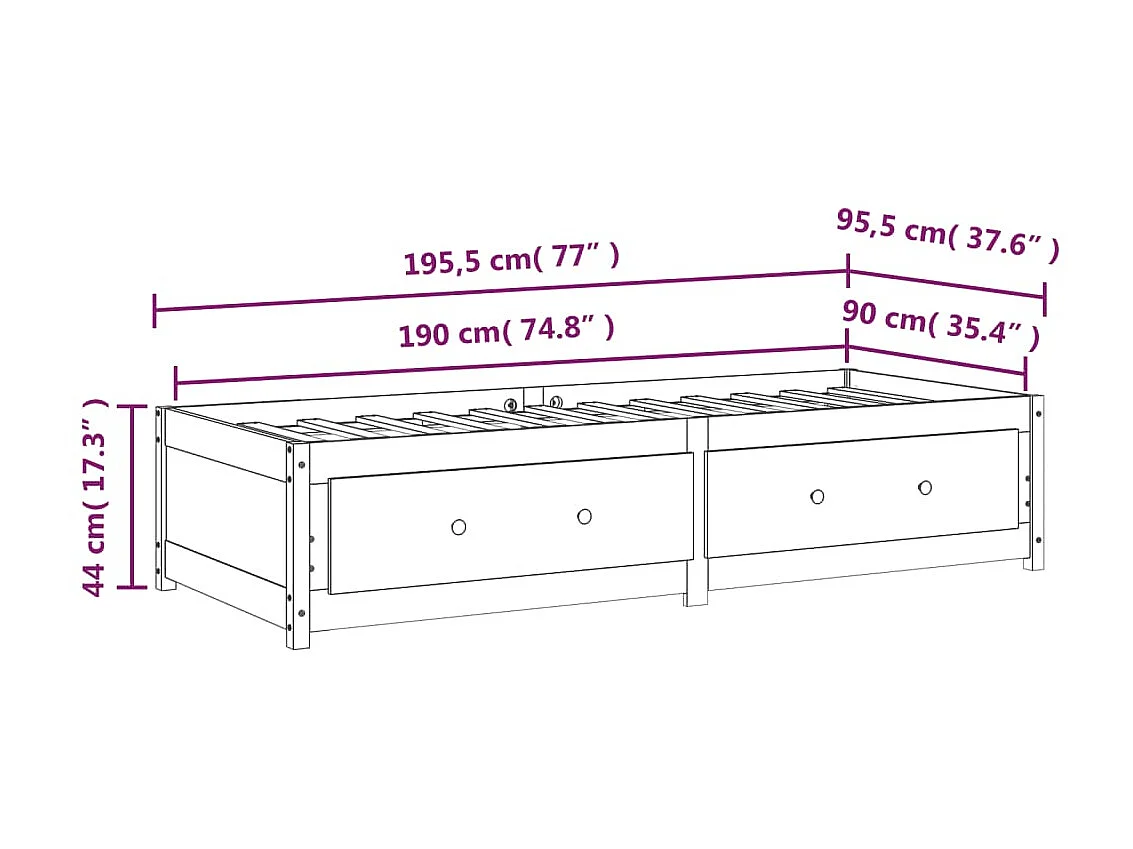 Tagesbett Weiß 90x190 cm Einzelbett Massives Kiefernholz