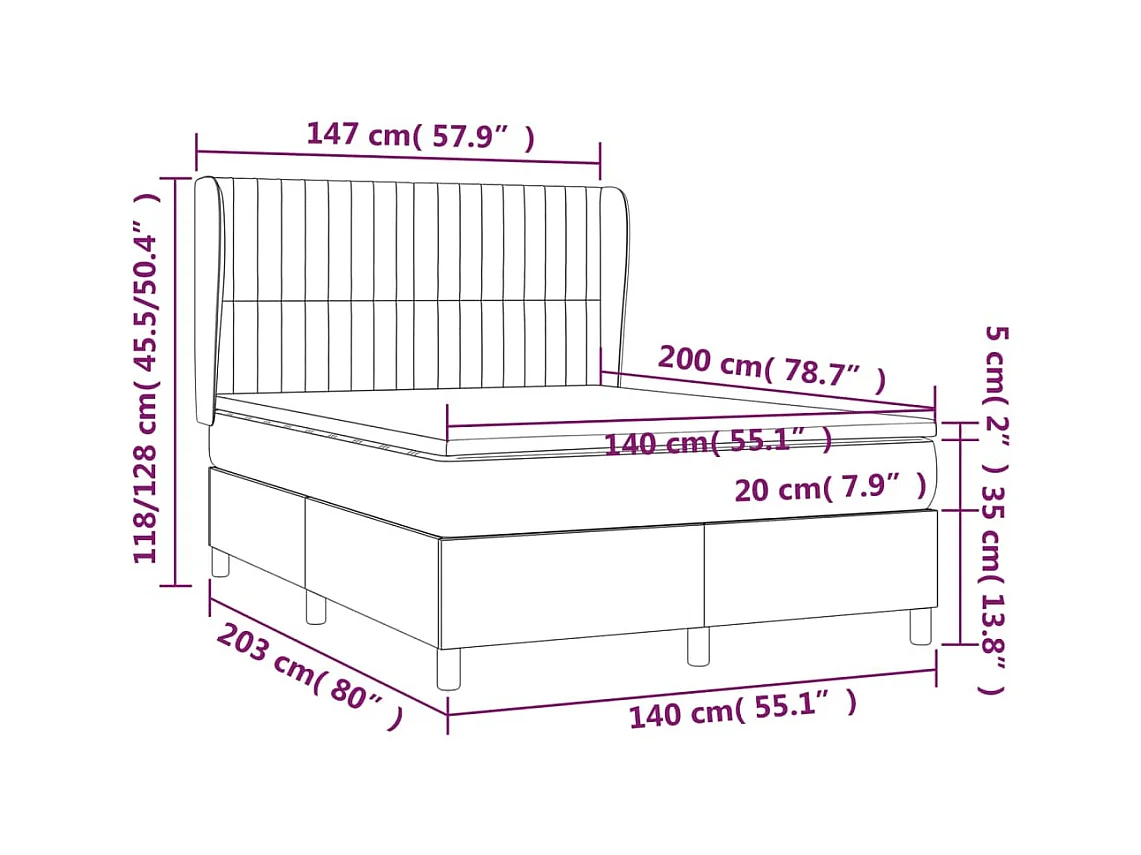 Boxspringbett mit Matratze Dunkelgrau 140x200cm Stoff