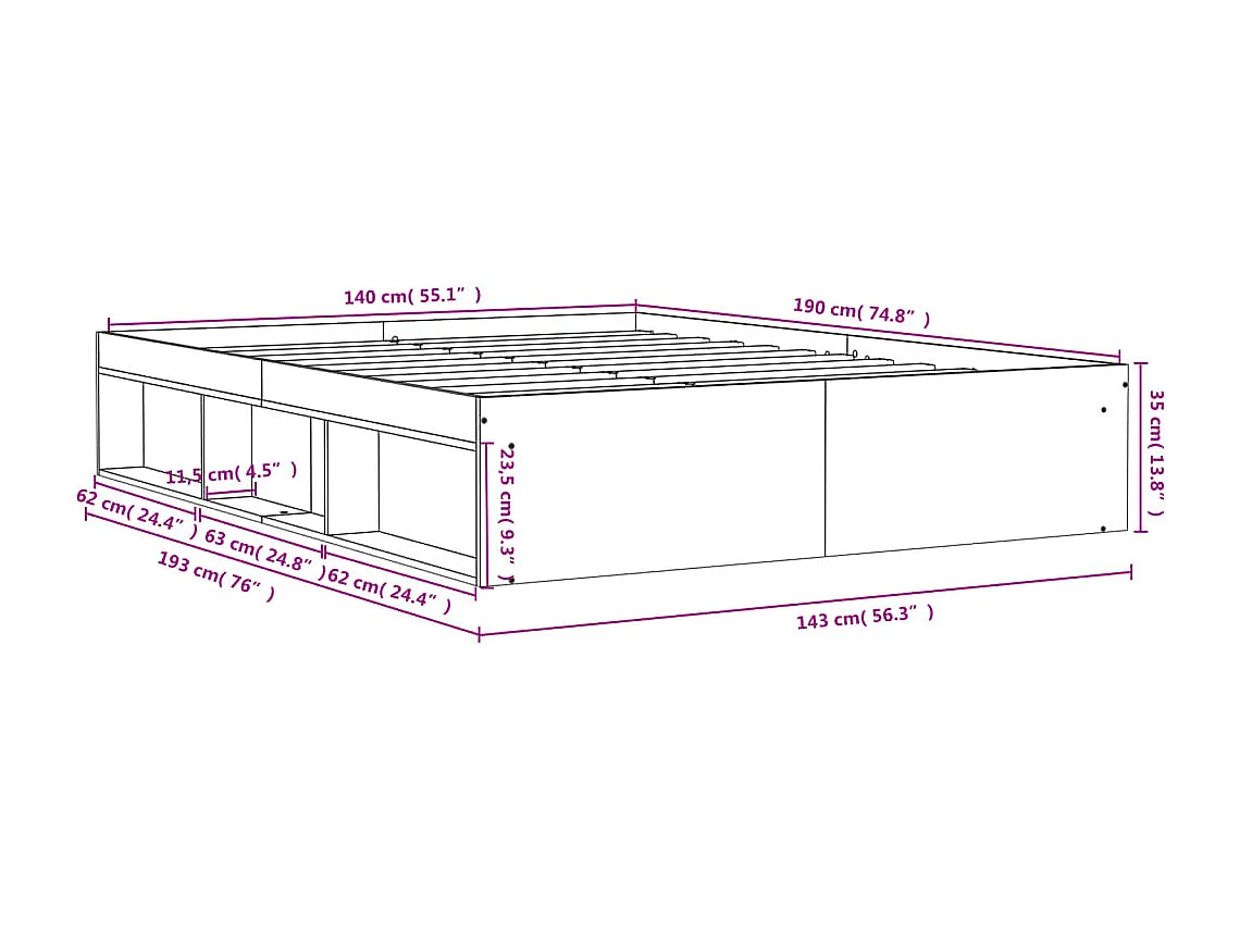 Cadre de lit chêne sonoma 140x190 cm