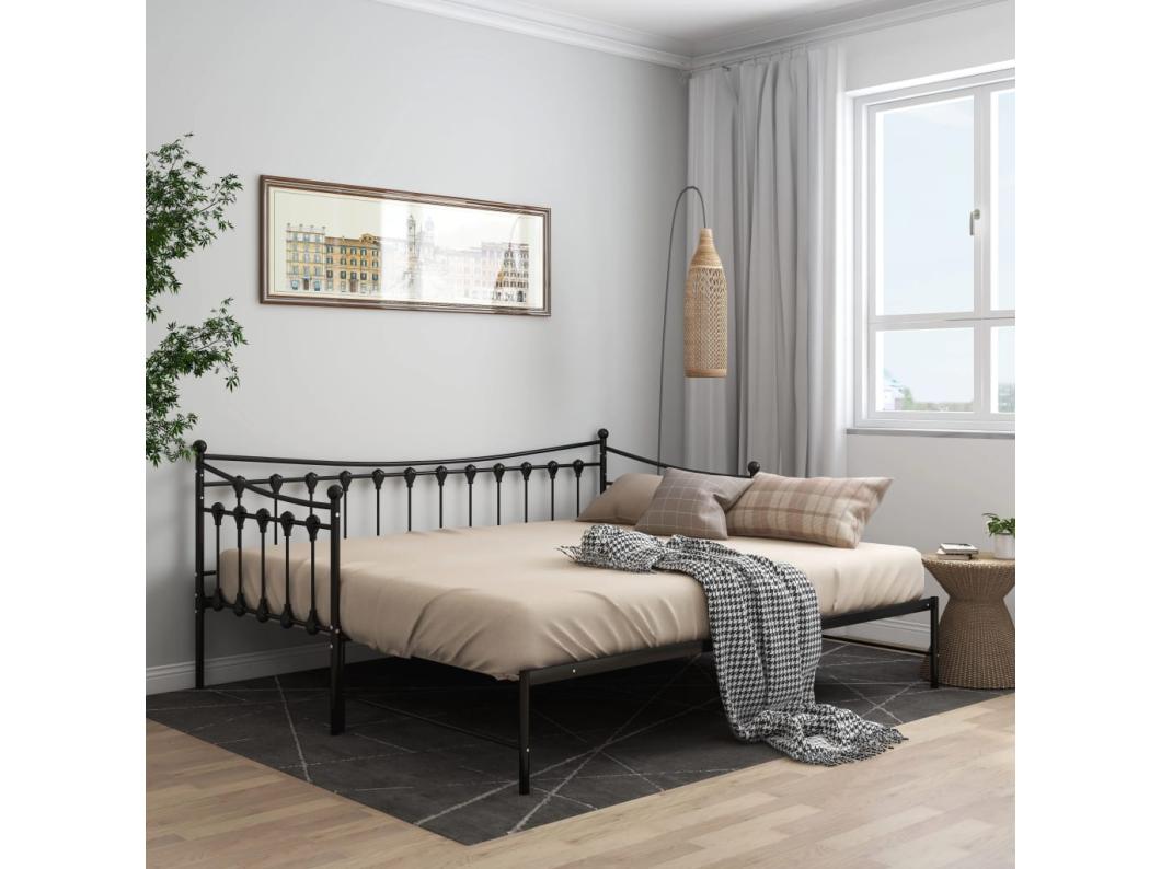 Estructura de sofá cama extensible Negro Metal 90x200 cm