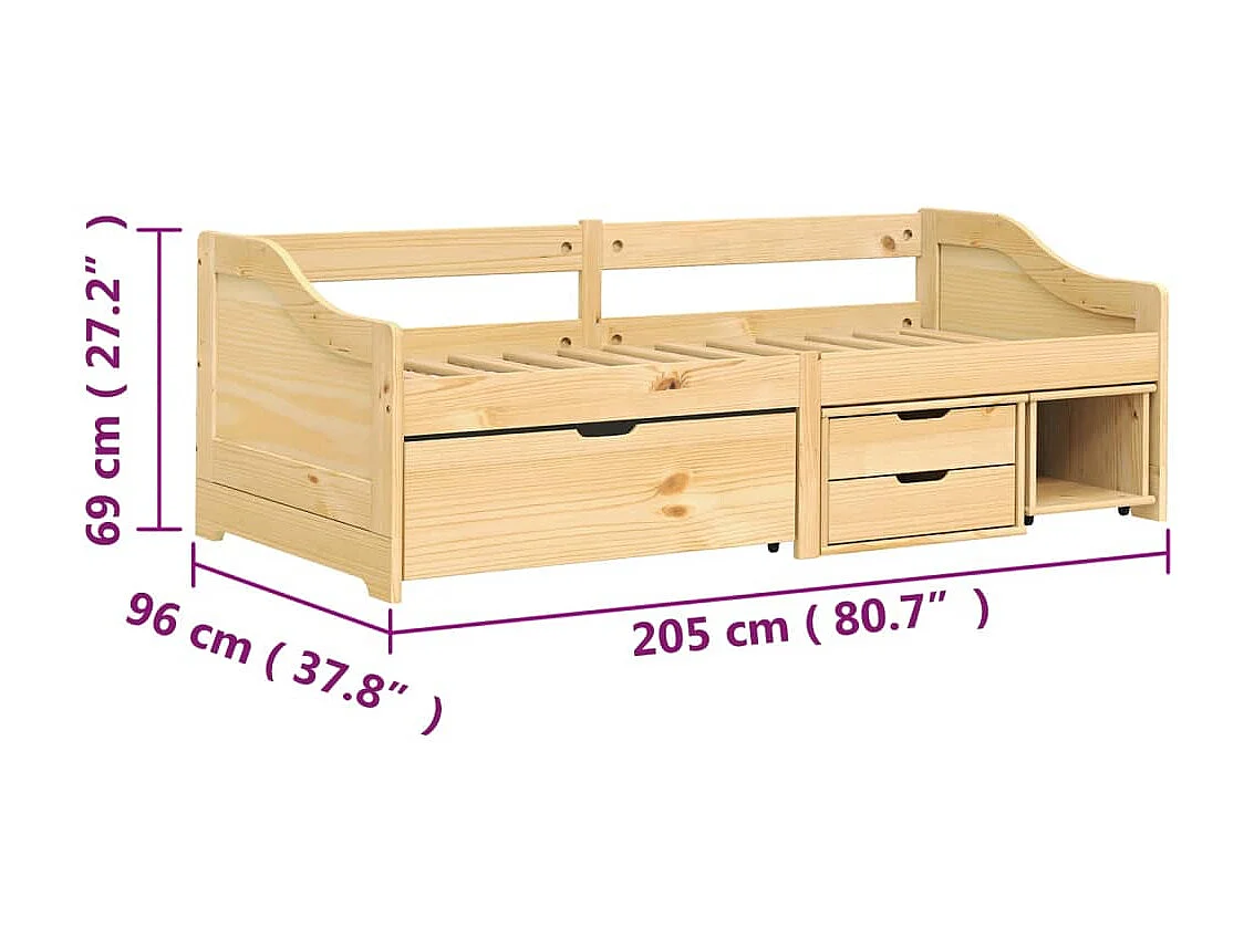Lit de jour avec 3 tiroirs IRUN 90x200 cm bois de pin massif