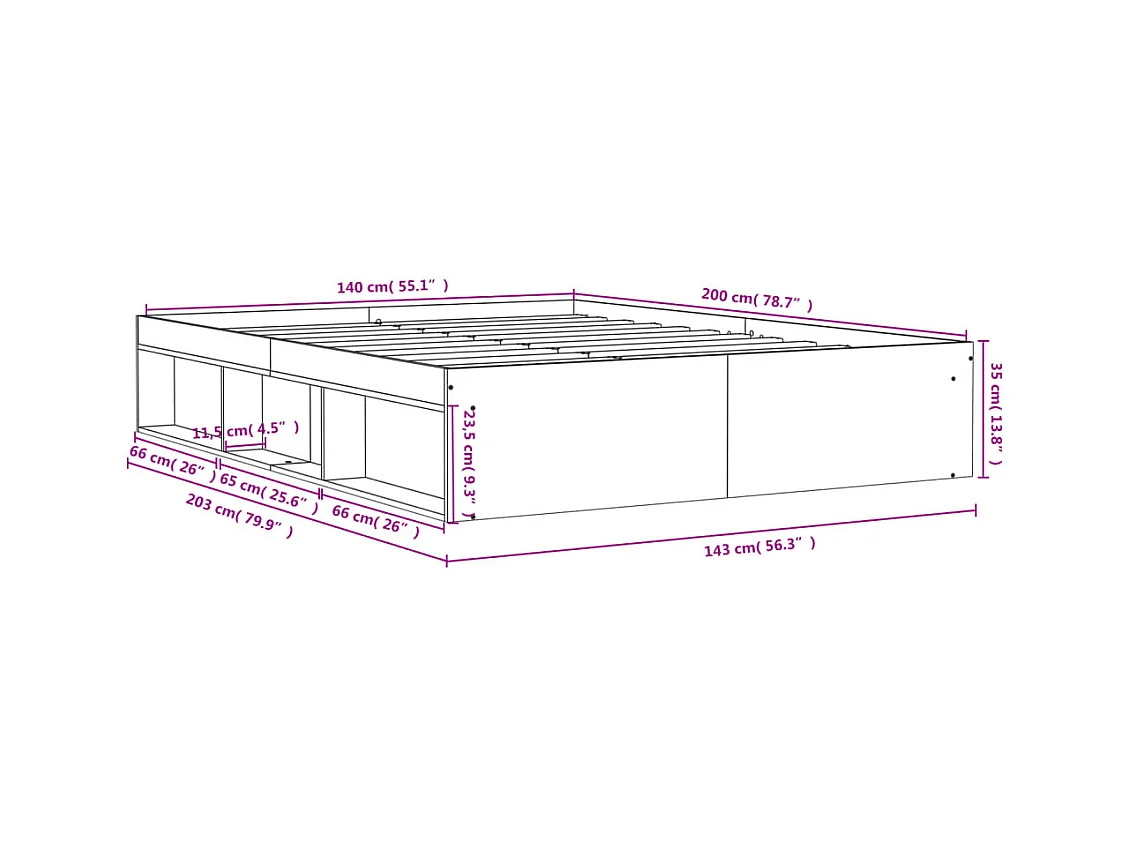 Cadre de lit chêne marron 140x200 cm