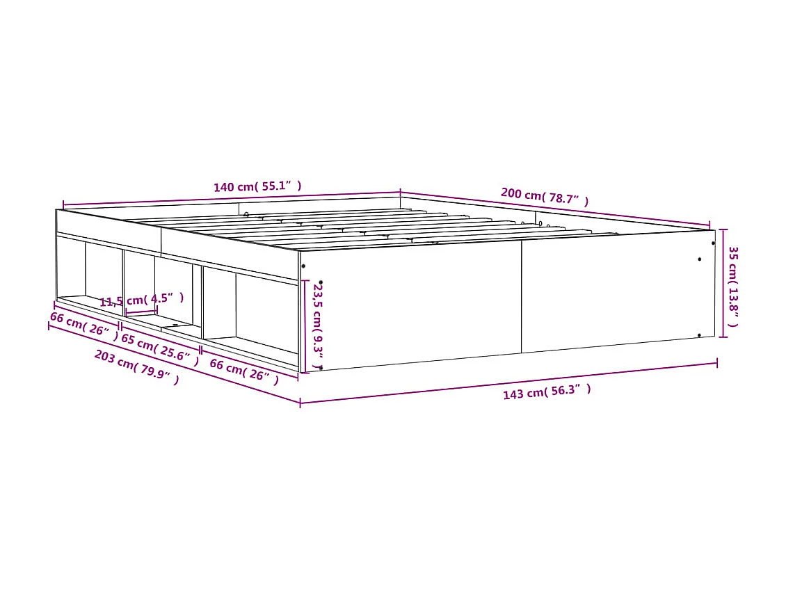 Cadre de lit chêne marron 140x200 cm
