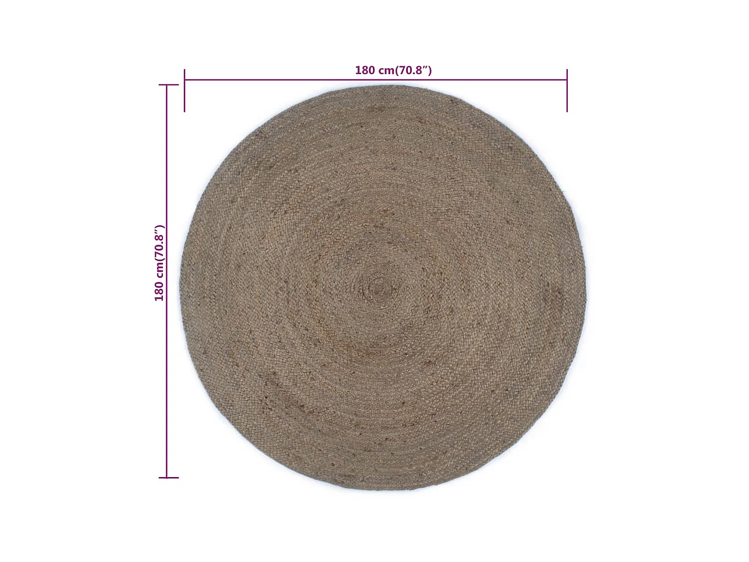 Tapis fait à la main Jute Rond 180 cm Gris