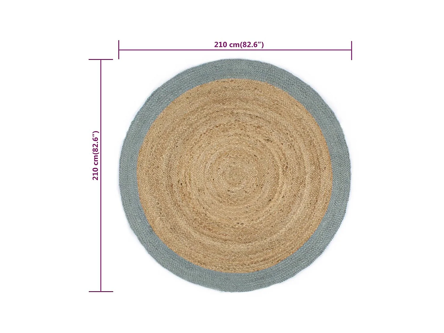 Tapis fait à la main Jute avec bord vert olive 210 cm