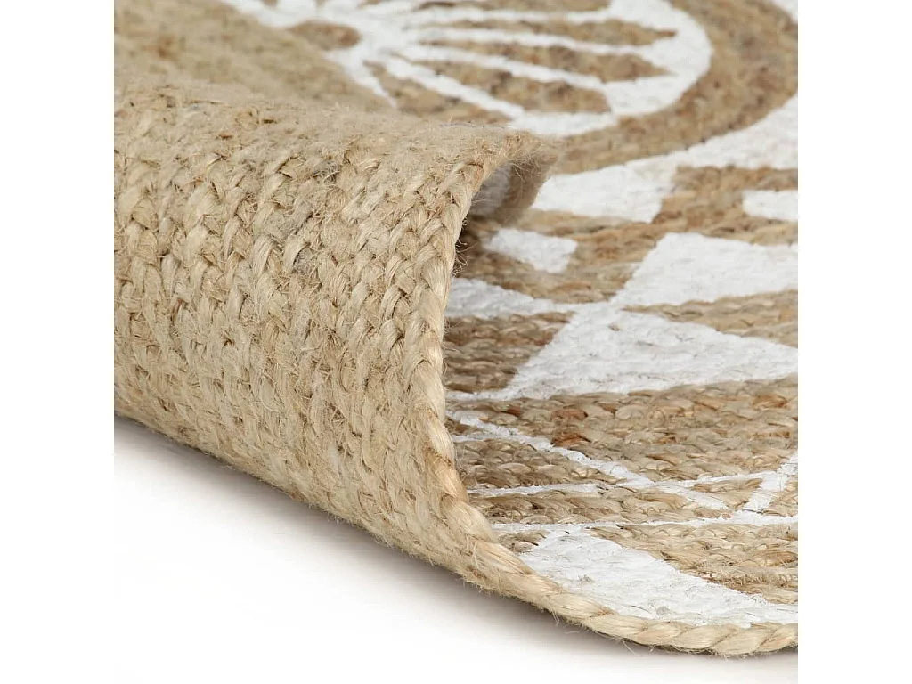 Tapete artesanal de juta com estampa branca 150 cm