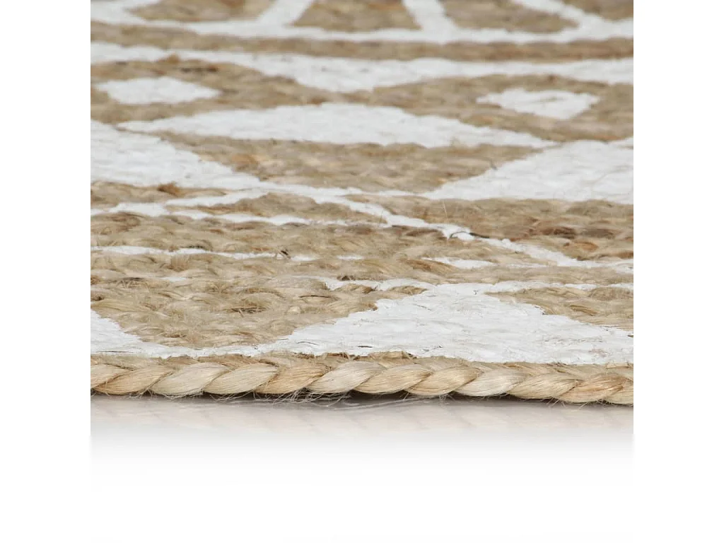 Tapete artesanal de juta com estampa branca 150 cm