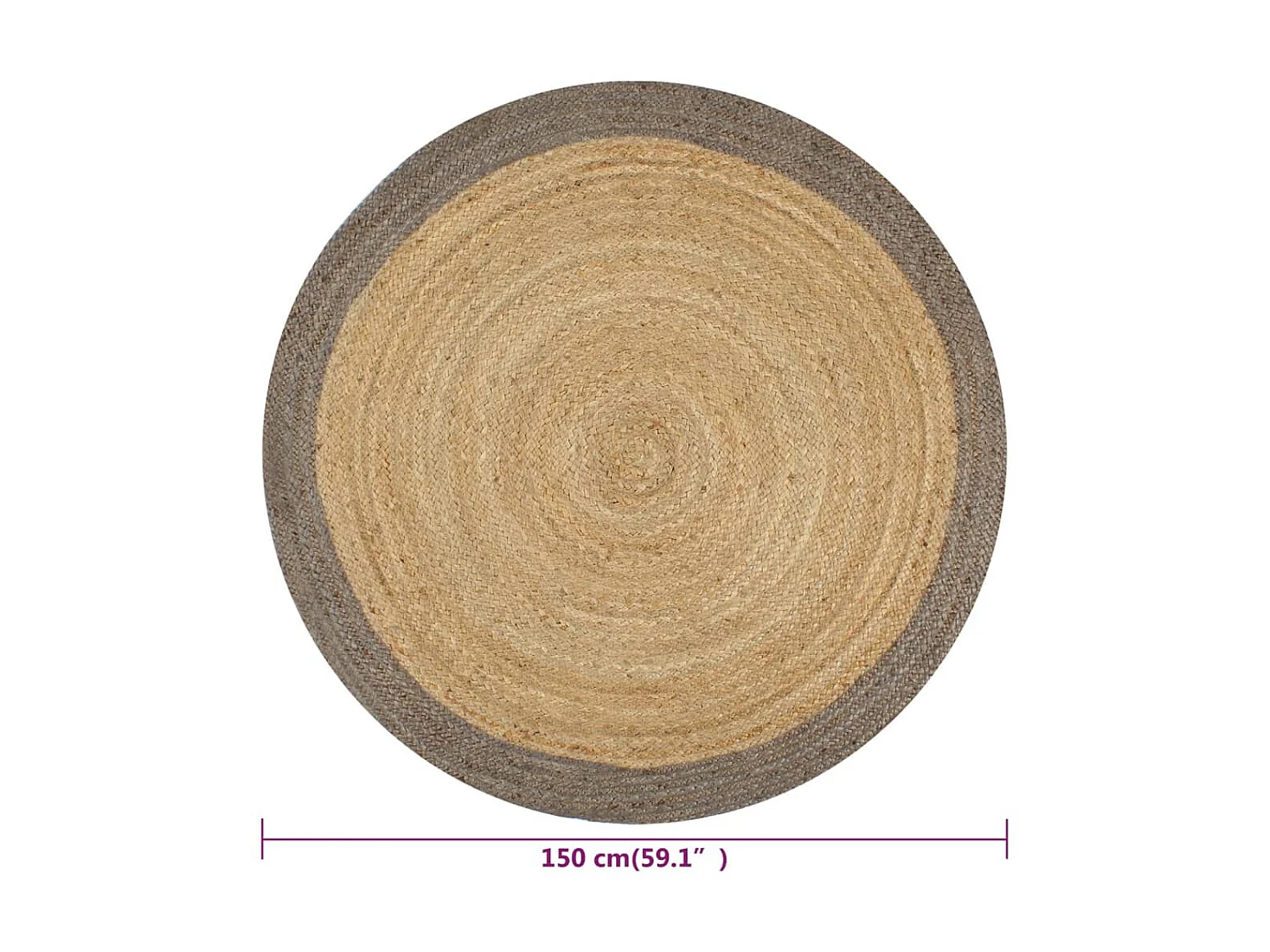 Tapete artesanal de juta com borda cinza 150 cm