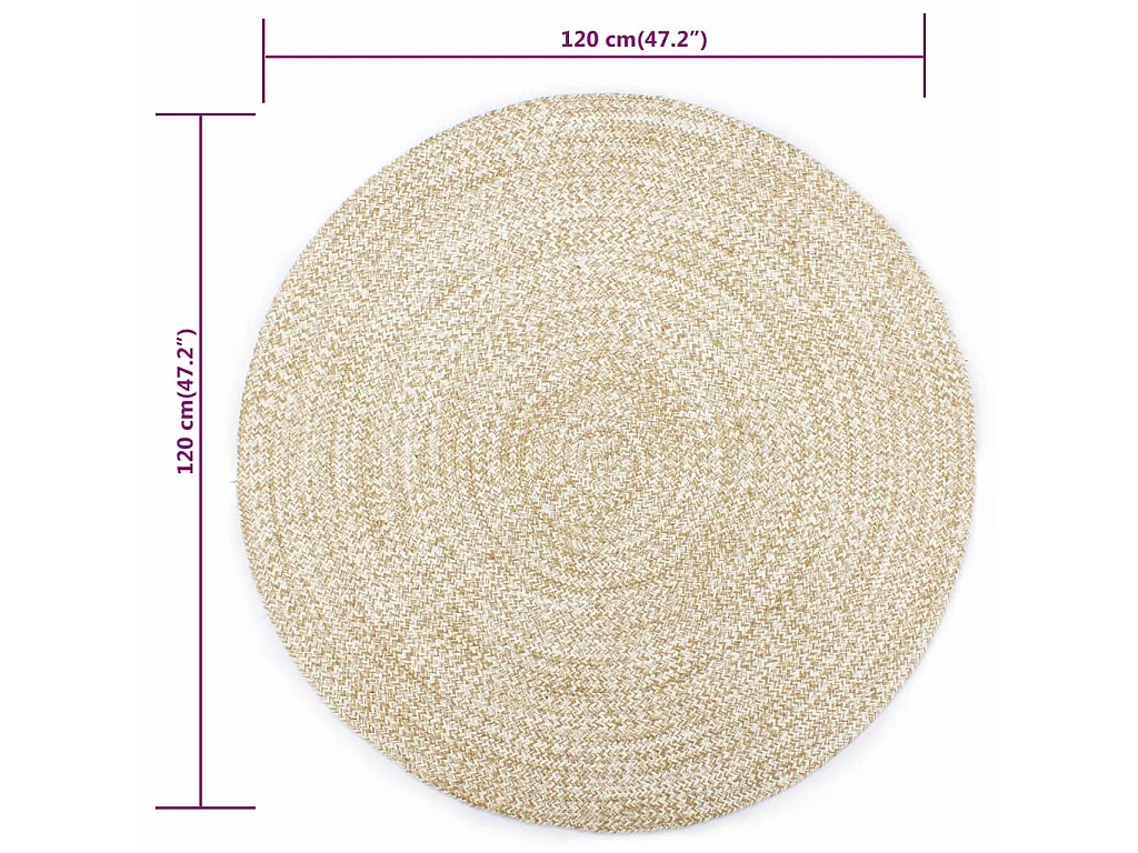 Handgemaakt vloerkleed Jute Wit en naturel 120 cm