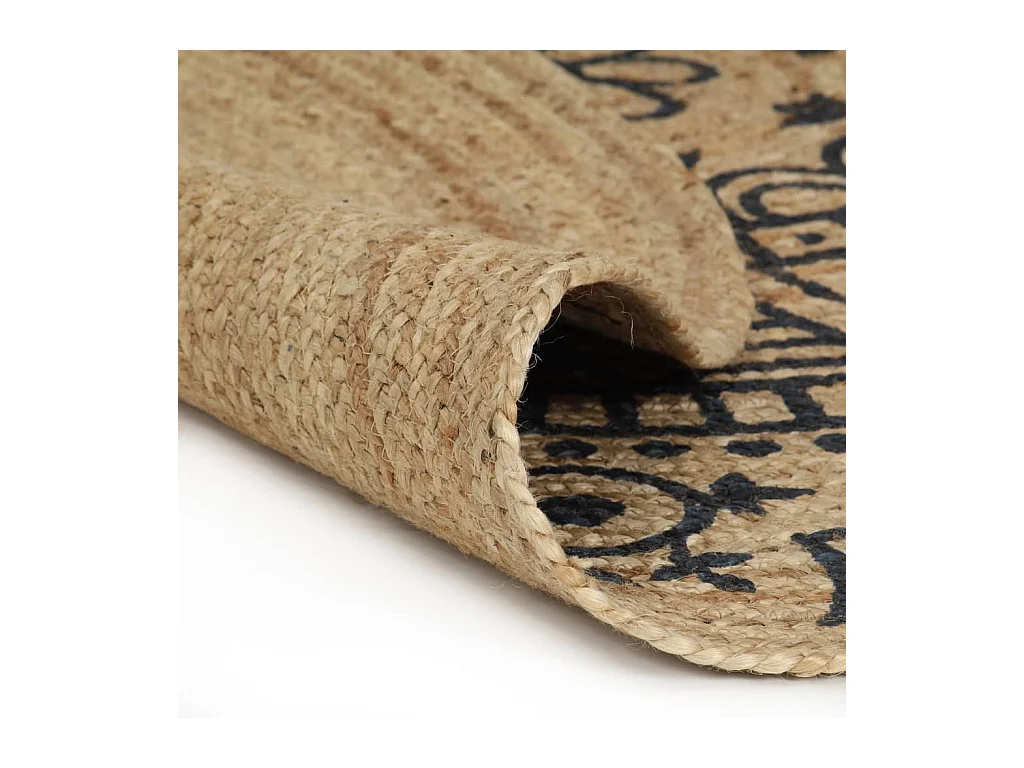 Tapis fait à la main Jute avec imprimé bleu foncé 90 cm