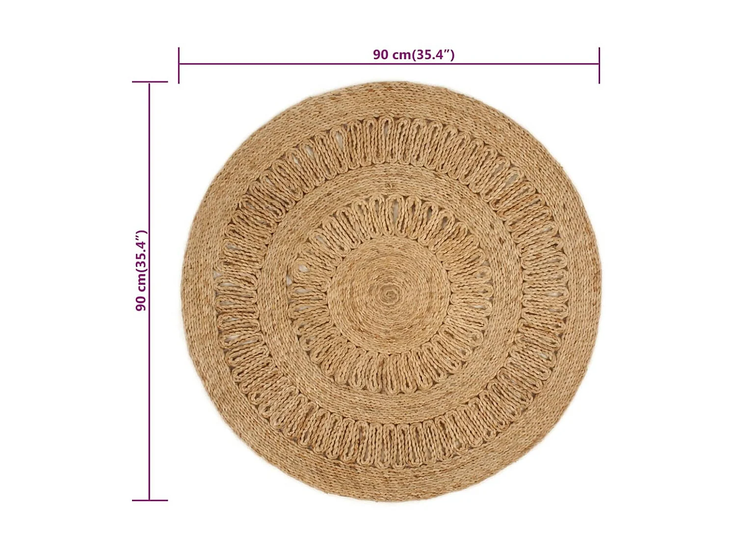 Handgeweven jute vloerkleed 90 cm rond