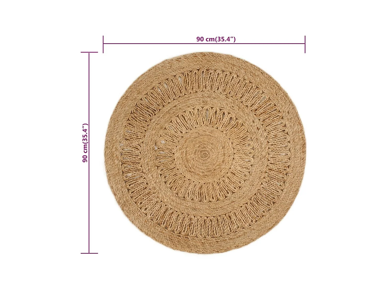 Handgeweven jute vloerkleed 90 cm rond