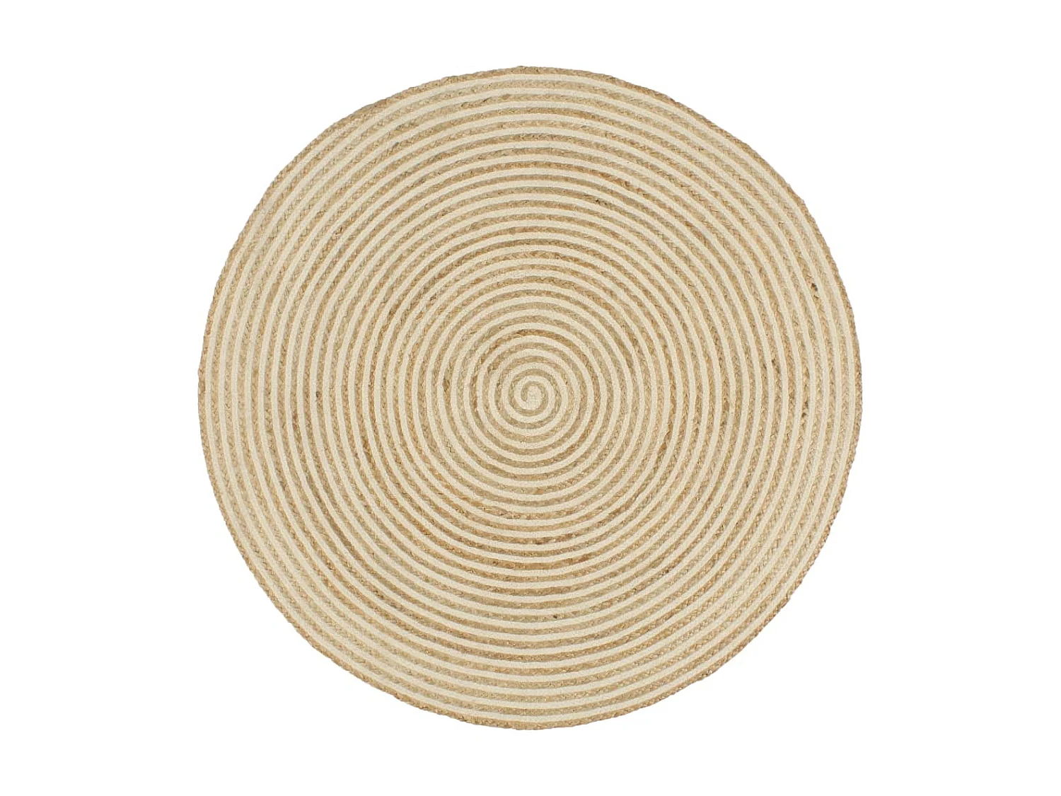 Tapete feito à mão de juta com desenho em espiral branco 120 cm