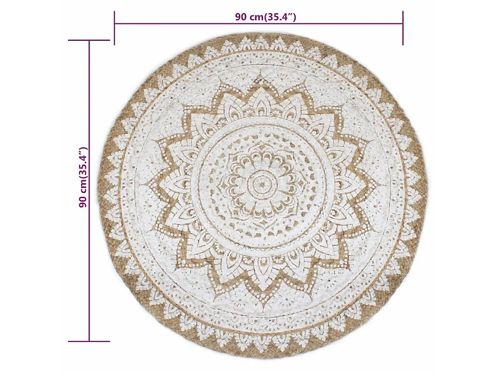 Tapis Jute tressé imprimé 90 cm rond