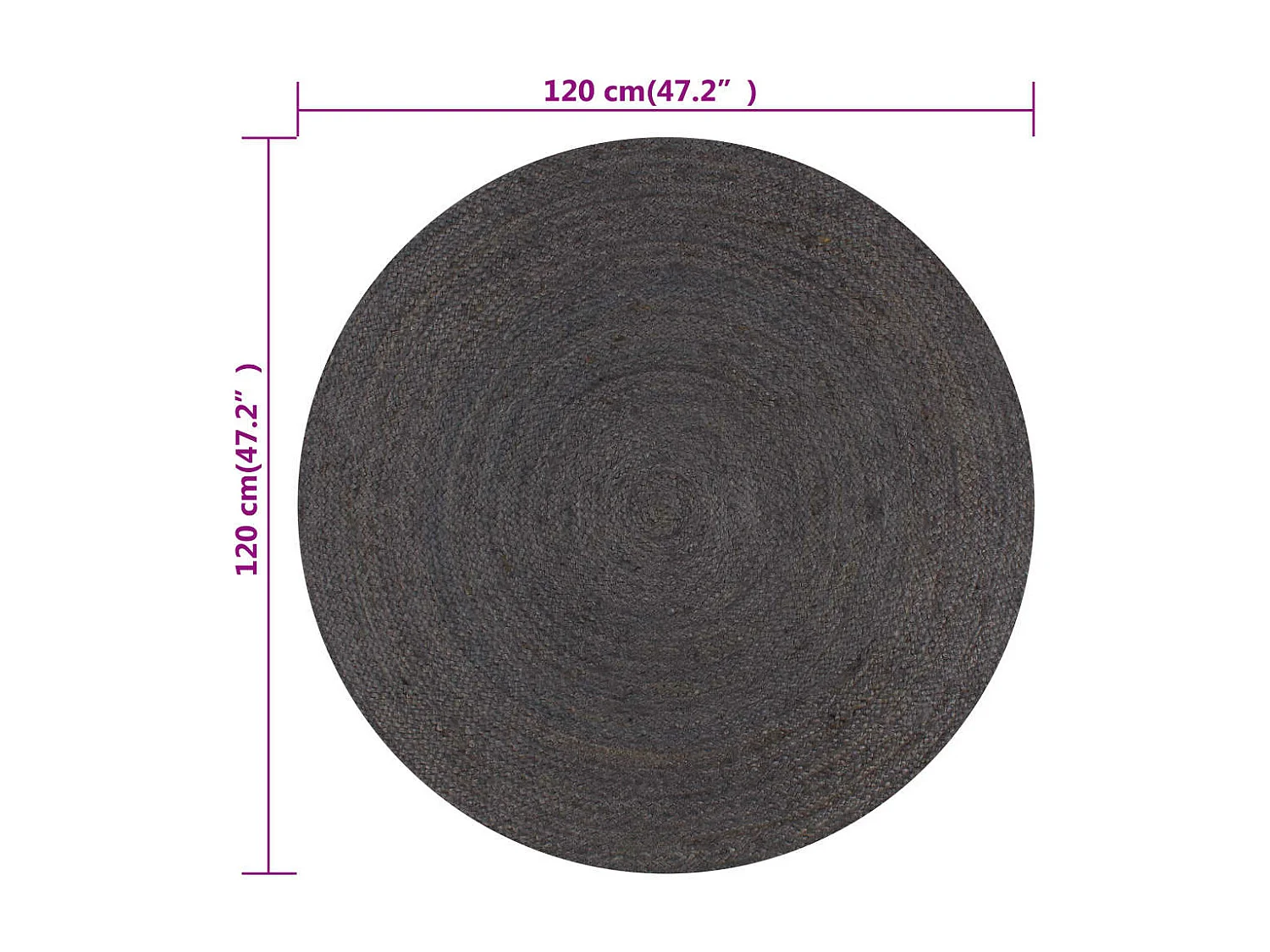 Tapis fait à la main Jute Rond 120 cm Gris foncé