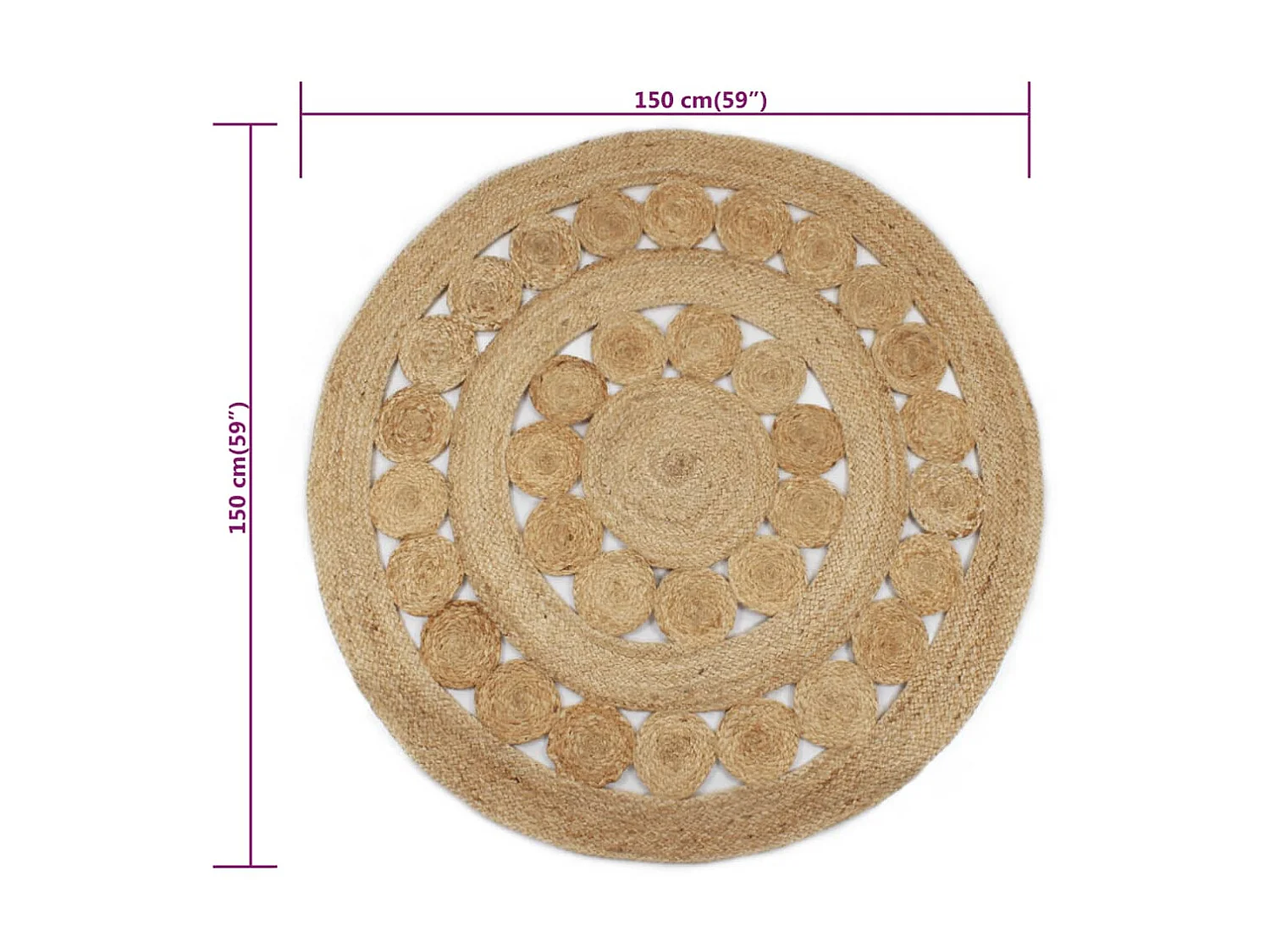 Tapis Jute design tressé 150 cm rond