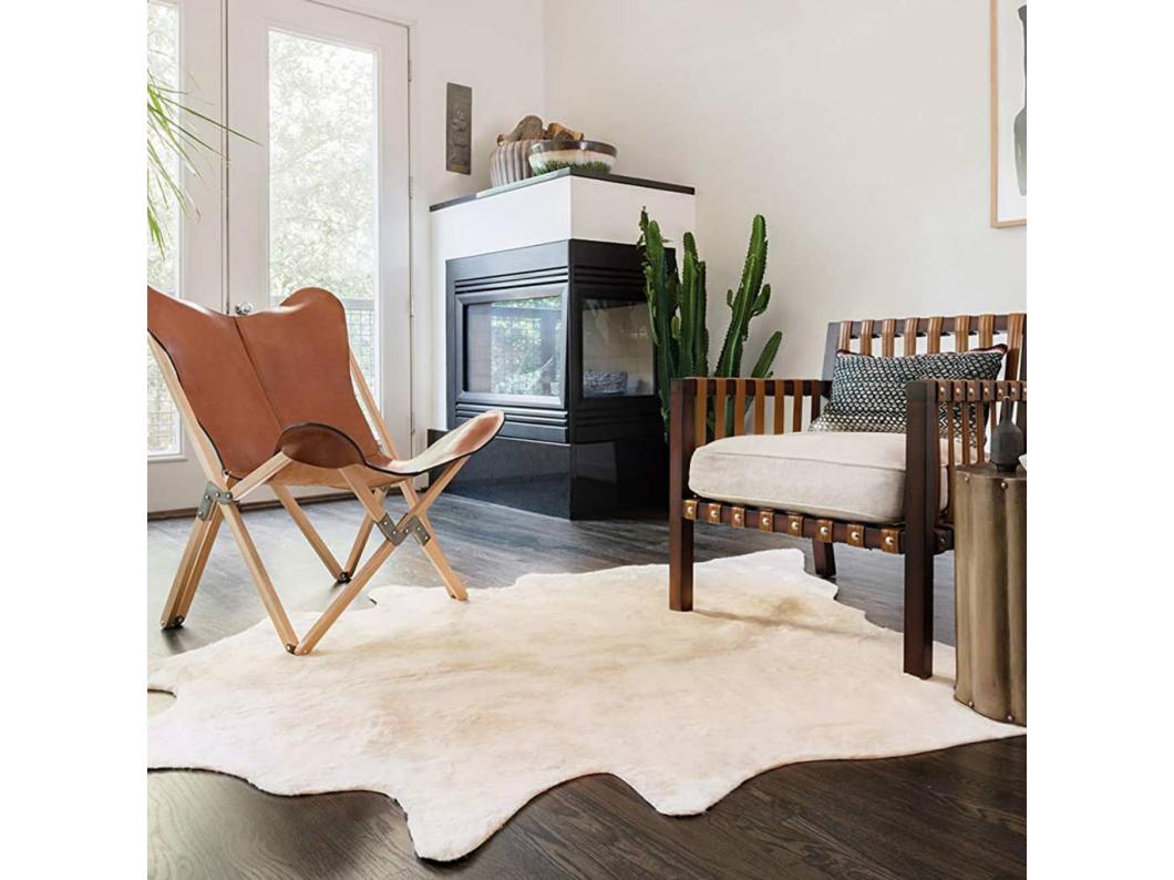 Alfombra de piel de vacuno auténtica 150 x 170 cm Beige