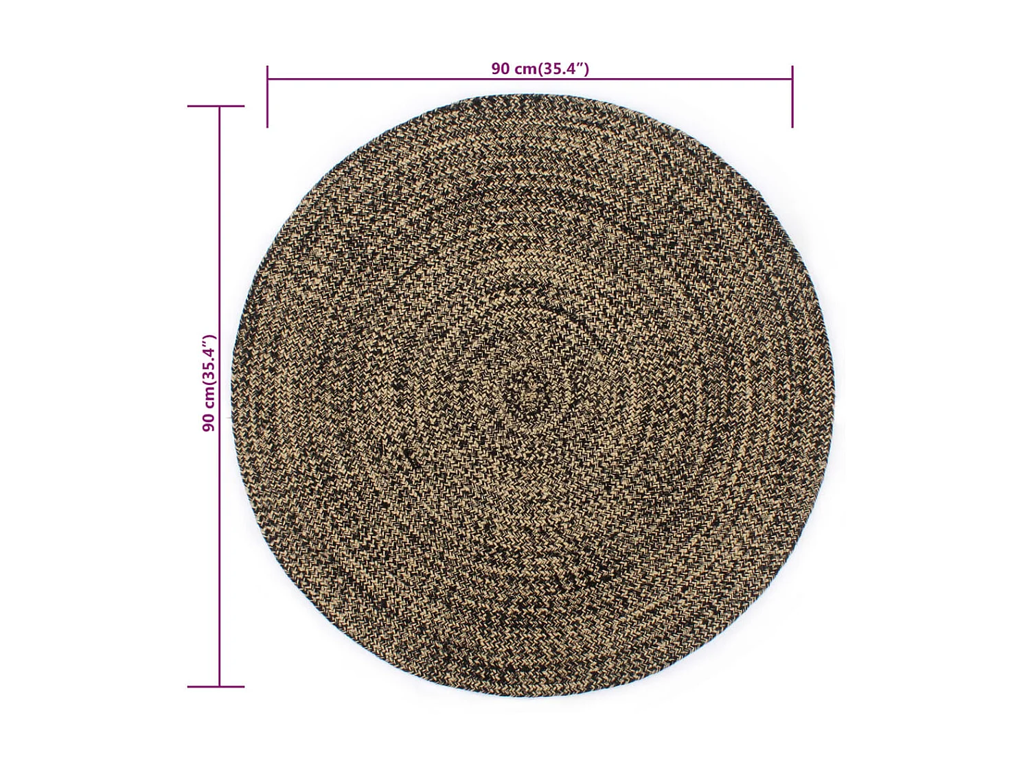 Tapis fait à la main Jute Noir et naturel 90 cm