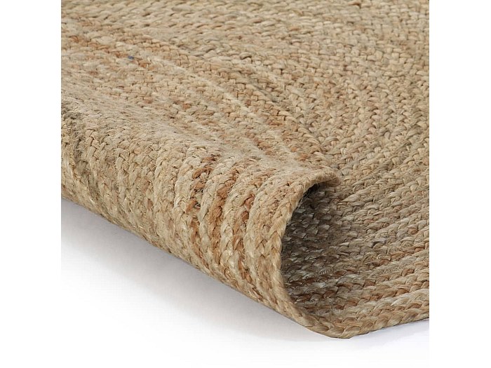 Tapis Rond En Jute Tressé Bleu - Fait Main, Design Indien, Moderne, Antidérapant