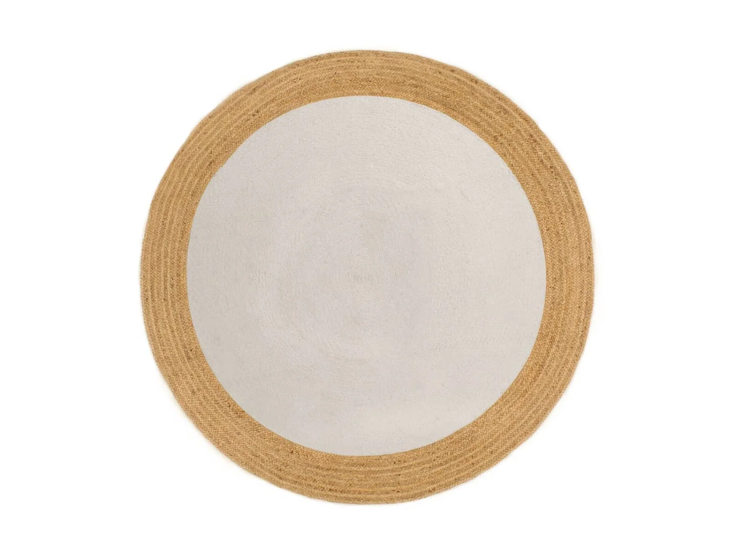 Wit en naturel gevlochten vloerkleed 120 cm Jute en katoen Rond