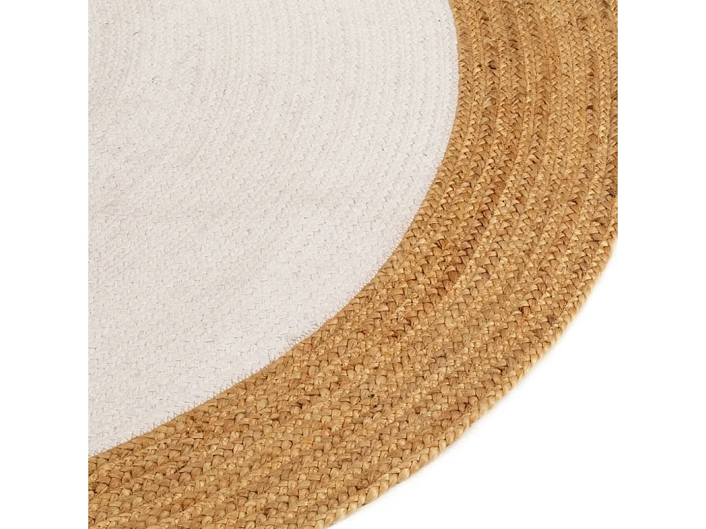 Wit en naturel gevlochten vloerkleed 120 cm Jute en katoen Rond