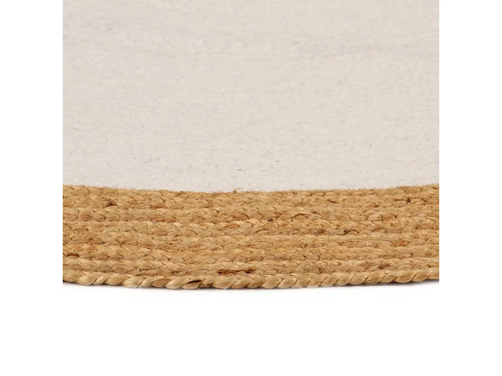 Wit en naturel gevlochten vloerkleed 120 cm Jute en katoen Rond