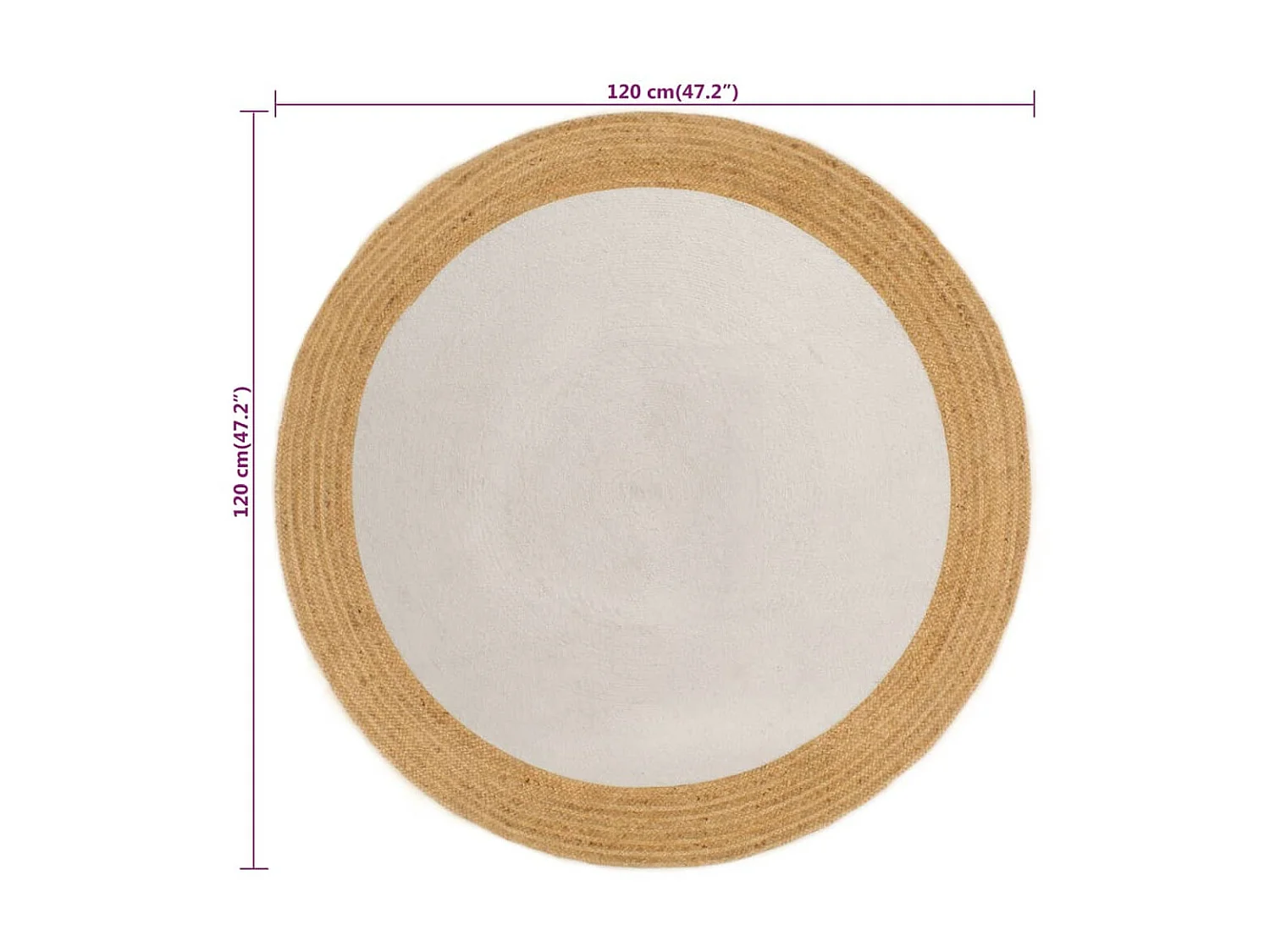 Wit en naturel gevlochten vloerkleed 120 cm Jute en katoen Rond