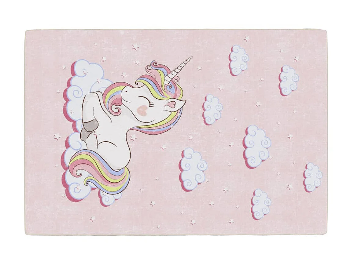 Alfombra infantil rosa 160x230 cm unicornio antideslizante lavable