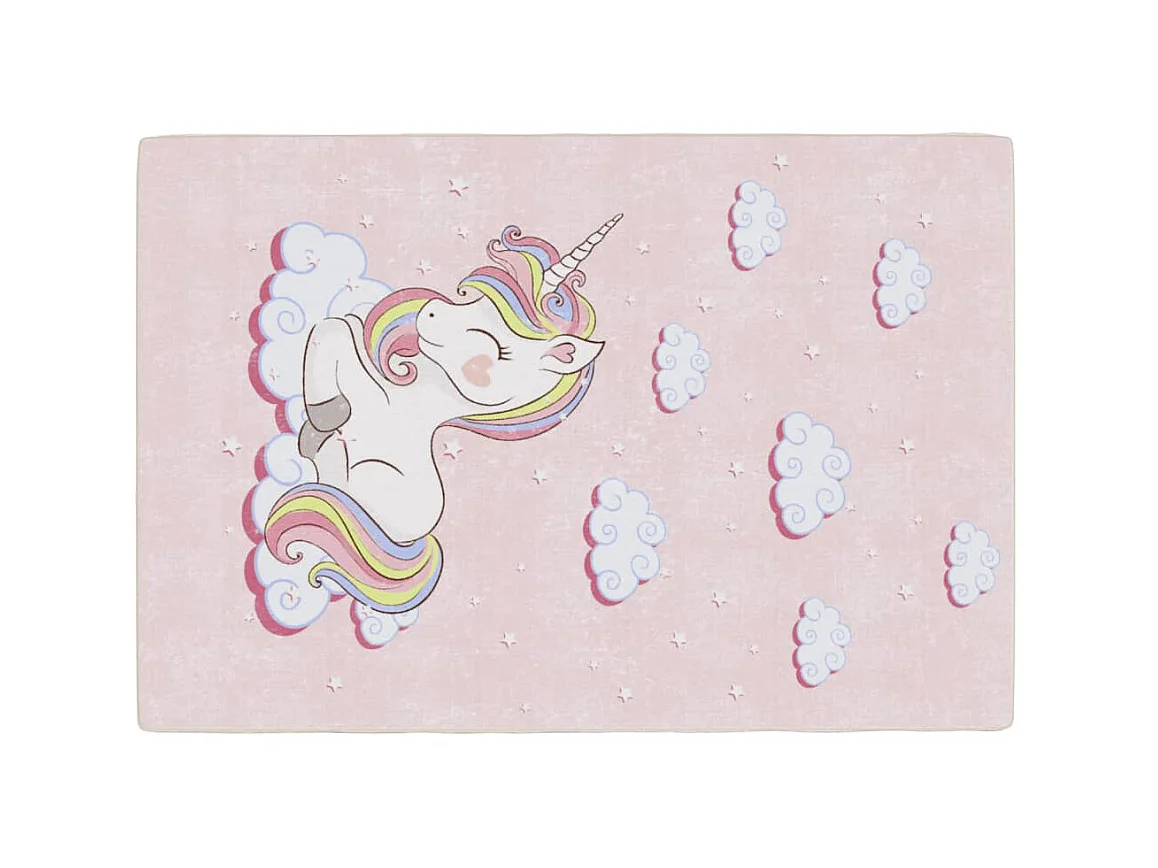 Tapis enfants rose 160x230 cm licorne antidérapant lavable