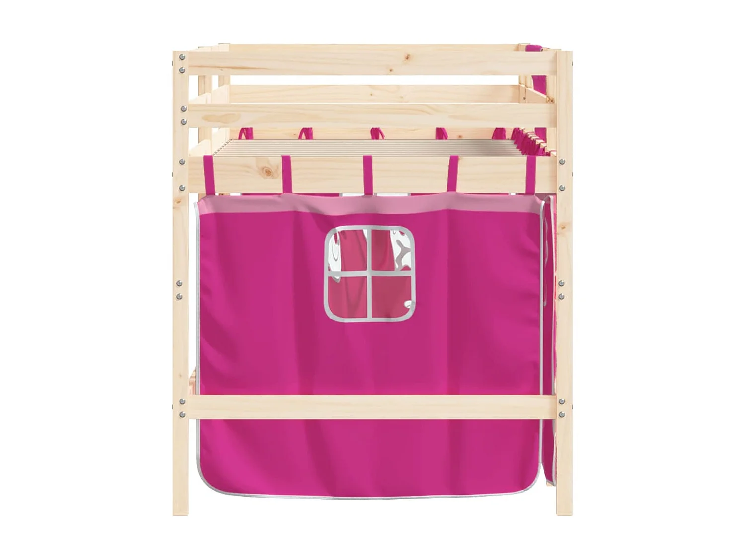 Lit mezzanine enfants et rideaux rose 80x200cm bois pin massif