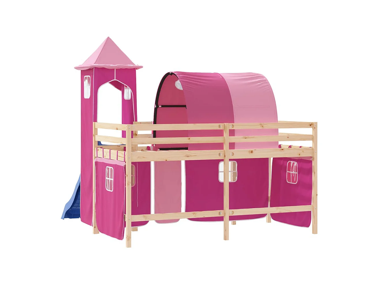Lit mezzanine enfants avec tour rose 90x190 cm bois pin massif